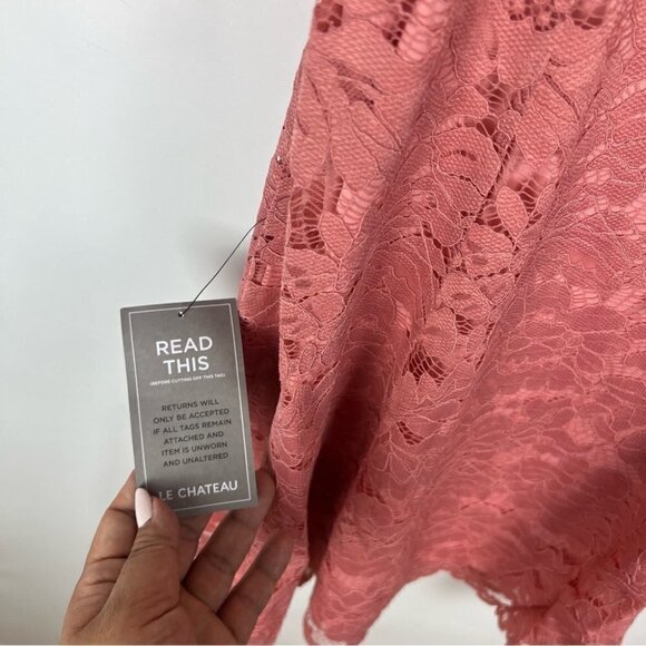 NWT-Le Chateau, Women’s Formal Scallop Lace Fit & Flare Mini Dress-Peach. Size:S - Picture 7 of 15